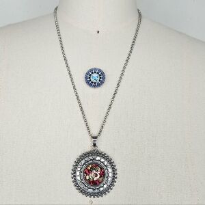 Silver Mandala Pendant Snap Button Necklace with Two Button Snaps